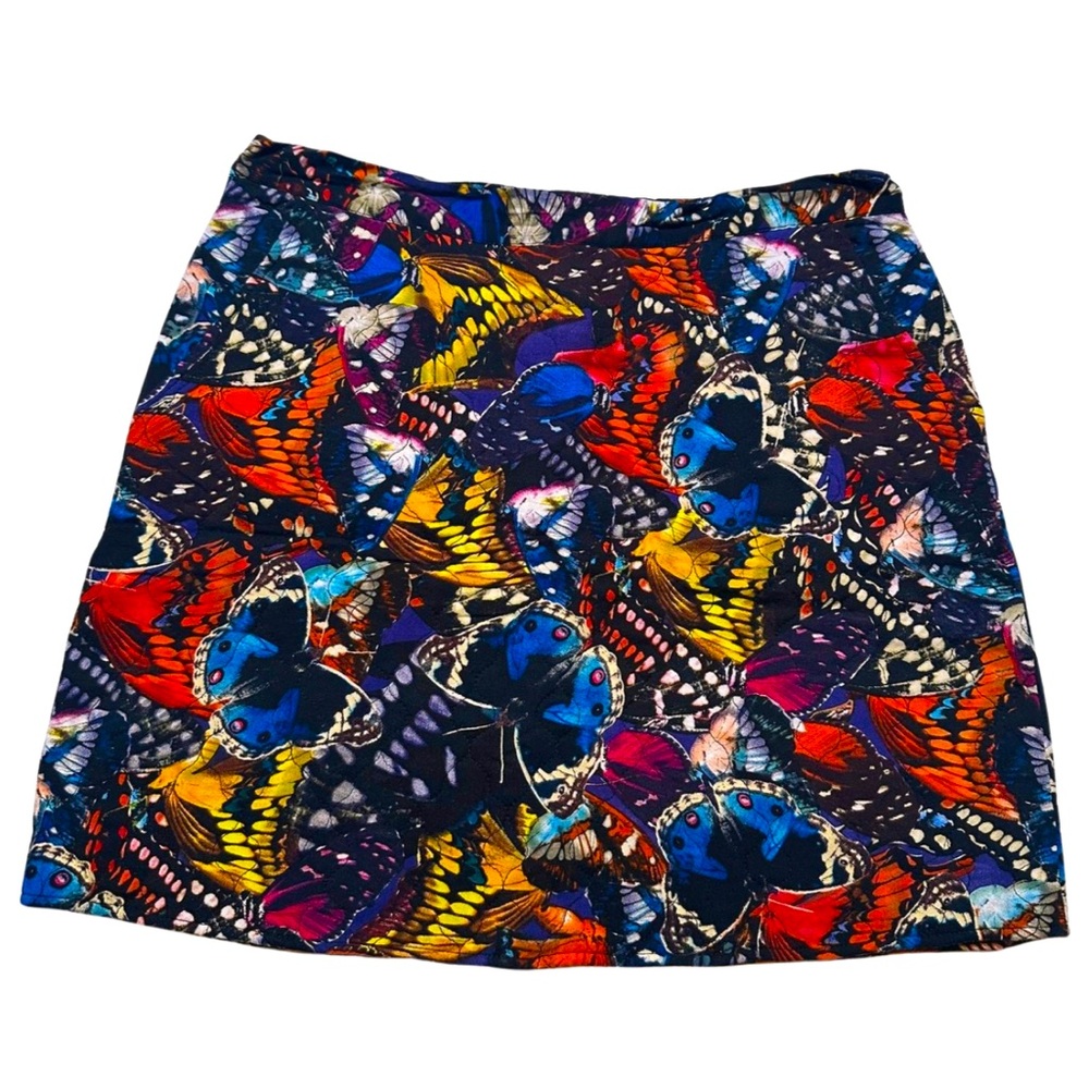 Quilted MultiColor Butterfly Print A-Line Mini Skirt Size US10 Vibrant Y2K Vibes